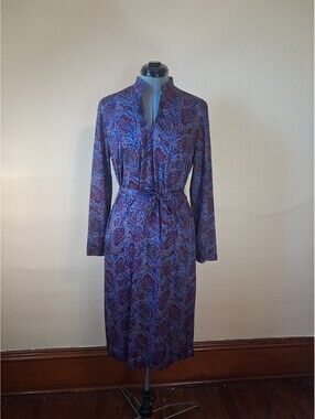 Vintage 70s Dress Sherri Lynn Purple Paisley Polyester Hippie Dress Boho Size 16